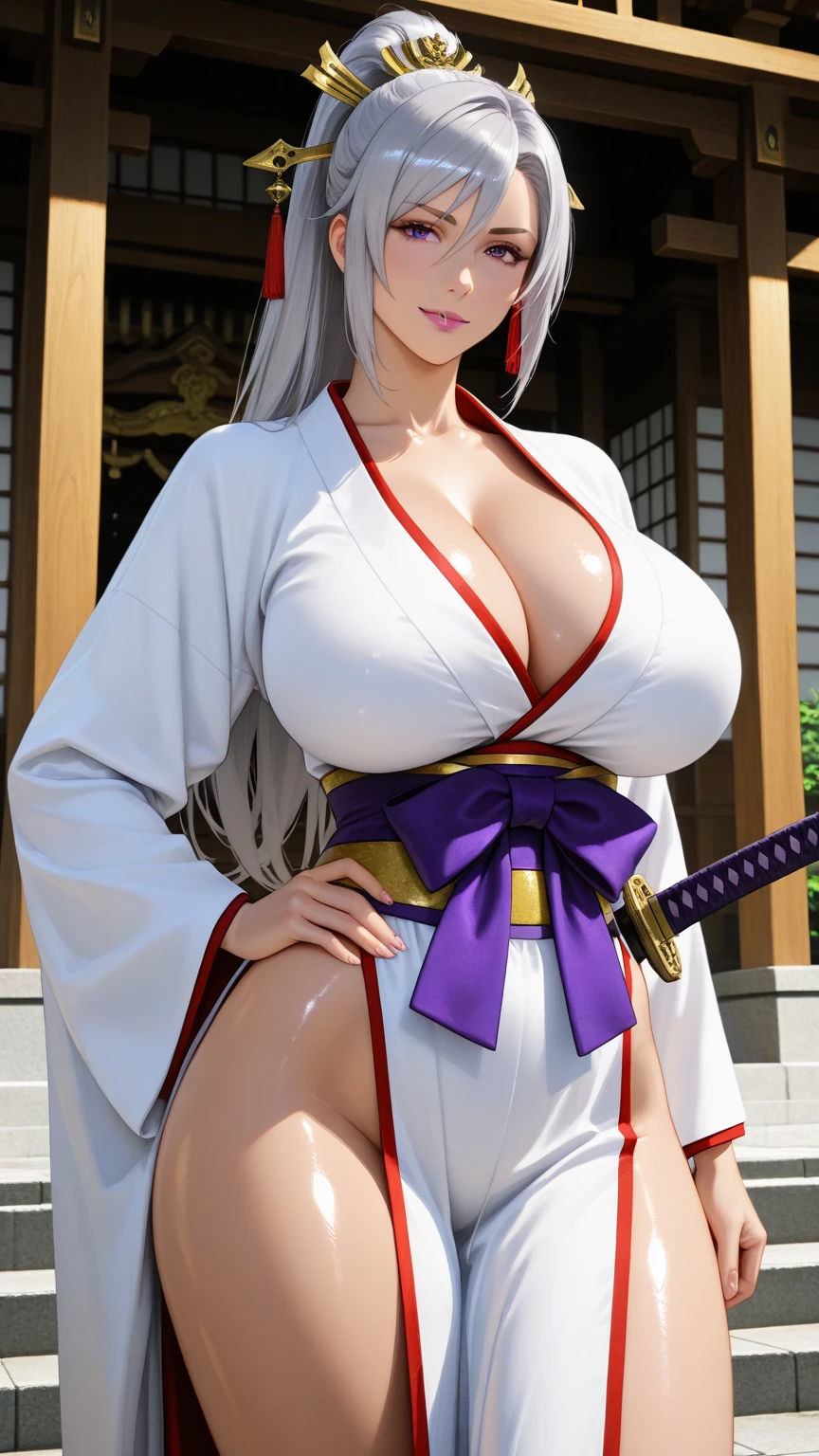 araffed woman in a purple kimono sitting on a mat, japanese goddess, oppai, oppai proportions, inspired by Nishikawa Sukenobu, photorealistic perfect body, small curvy loli, in kimono, ayaka genshin impact, in a kimono, hyper realistic anime,  anime girl, sakimichan hdri, shikamimi,lot of milk from breasts((((thick white liquid on the face)))), (thick white liquid on the body))))