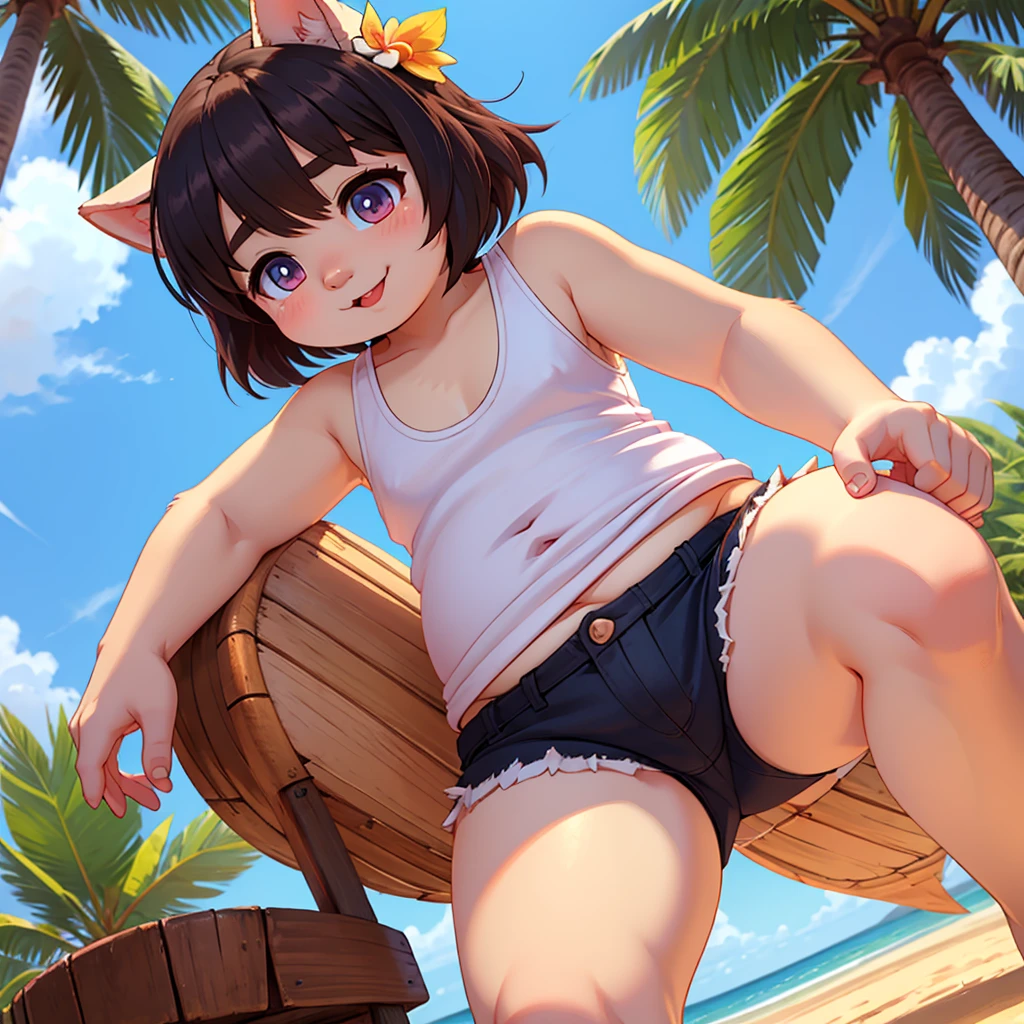 (((professional: step by step, considering even the smallest detail god level final result))): "perfect body, slim build, full body view, masterpiece, best quality, ultra detailed, anime style, Epic lighting, cinematic composition, super (ankha: animal crossing), cat tail, cat ears, short blue hair, bangs, medium ????, Super ??????????? miniskirt, sitting (from below :1.1), cowboy shot, expressionless, (looking at viewer: 1.1), professional temptress, seductive pose, outdoors, desert, sand, oasis, palm trees, river"