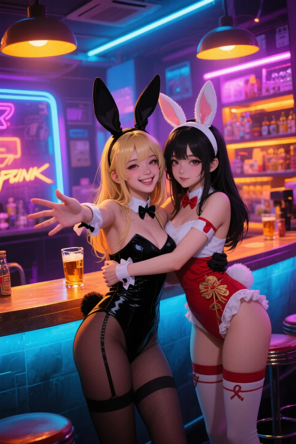 
masterpiece, Highest quality, 8K、Photorealistic、casino、Beautiful night view、 or more  girls、kawaii:1.4、smile、fun、Various hairstyles、pubic hair、Open Stance)、(((Full nudity、Pussy、Little Girl)))、(Glowing Skin、A pair of rabbit ears:1.3、Ribbon Hairband、Fishnet tights、A bow tie、Bunny Girls 3 or more)、roulette、Slot Machines、Cocktail、Champagne bottle、((The characters are unique、Various hairstyles))、Laughter