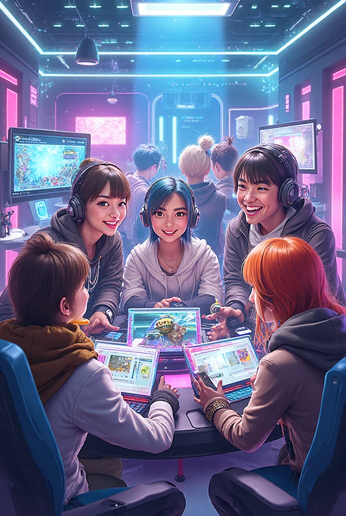 A group of friends playing videogames