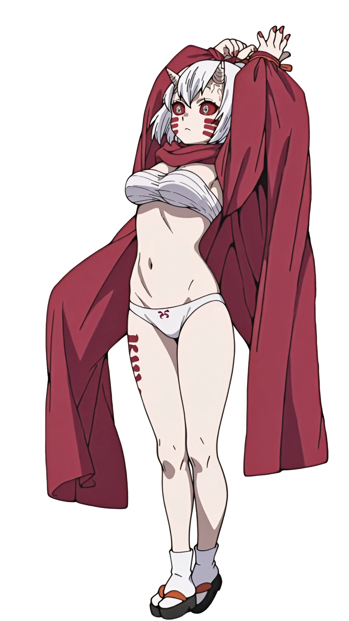 photostudio、gray wall、Standing in ???? pose,gold necklace、Pearl Earrings、photostudio、gray wall、look at the camera、thighs ,(((white background)))、short hair、Transparent white silk panties、sheer red silk bra、