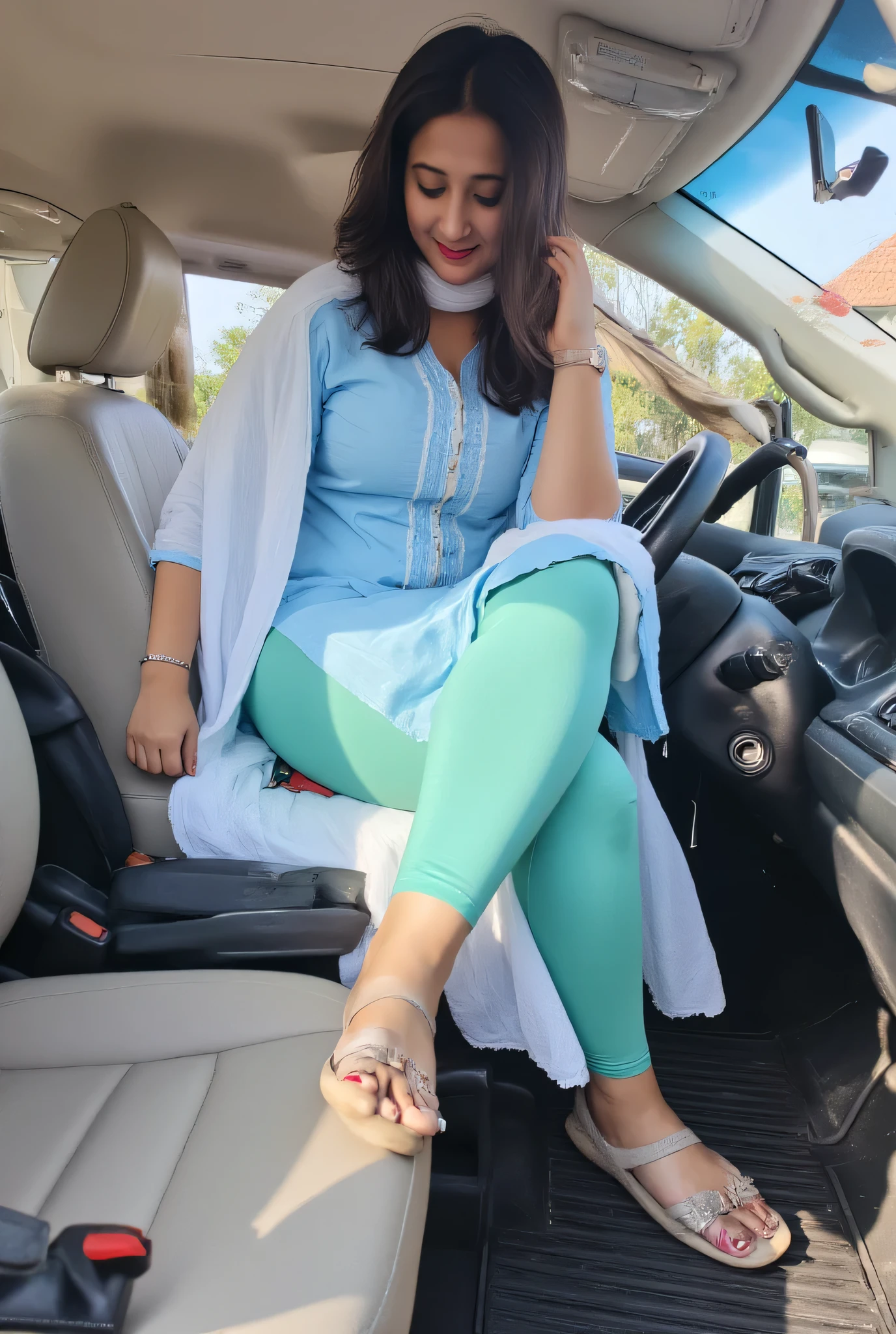 Sofia 23 year old hot sexy girl ,kurti leggings she is enjoying ride in scotter,focus on breast and leggings,big breast size, average body,leggings She lifting up her kurta with her hand and shows off her leggings.. She is leggings feetthe thigh expose pose ,leggings sexy hot structure feet, big breast,side leg feet focus on sexy side posing feet hot pose legging tight,indian hot side pose full image from head to leg Both side cleavage sleeveless sky blue kurta and mint green legging wet tight with panty lines