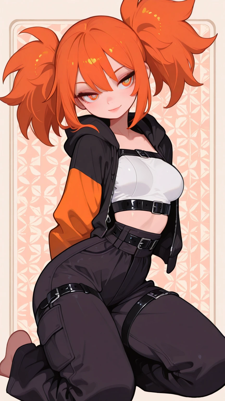 Cute girl, red hair, white eyes, KONAMI, Big tits, short shorts, dog ears, collar