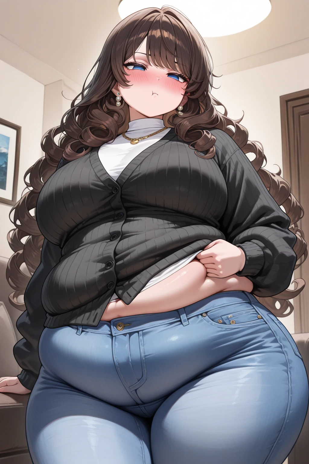 Curvy anime girl, overweight fat girl, pretty anime girl, beautiful chubby anime girl, big tummy, ?????????????, wide ????, curvy ????, stomach rolls, stomach bump, fashionable, cool clothes, fun clothes, fashion, accessories, jacket, jewelry, bracelet, earrings, necklace, rings, accessories, belt, skirt, dress, pants, shirt, long shirt, low cut tshirt, baggy shirt, cute, cool fashionable girl