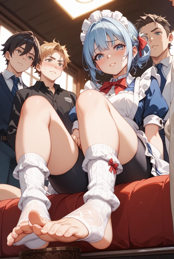 ( 4 diferent girls ??????????),4 Girls with pink hair, long twintail hairstyle, ((small bushy eyebrows)), wearing gothic lolita clothing, lolicon , walking to school, flirty smile,, walking to school, bored look, bored face,, (sitting with ????????? lifting her skirt to show her ?????? wet with ?????),1 boy ?????????? with the girls, scaried young boy
