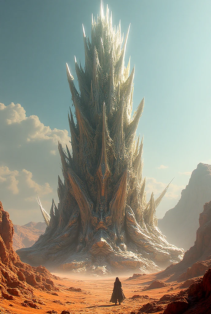 An abandoned alien-like structure made of crystal and metal on a desert ...