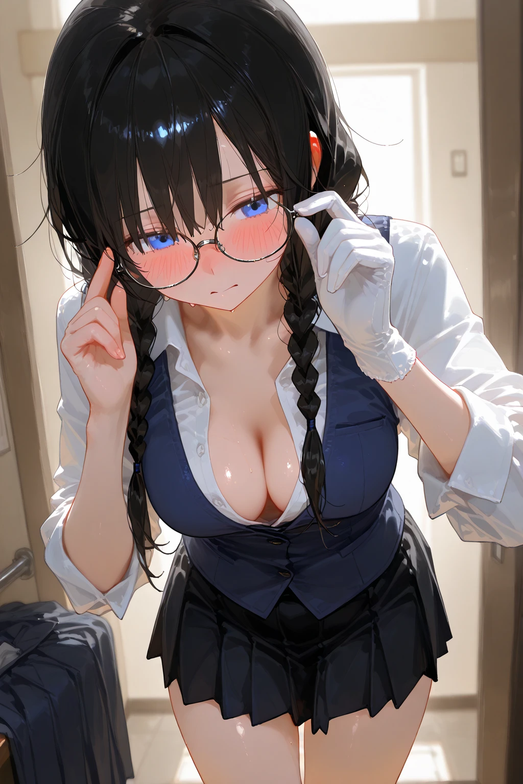 masterpiece, best quality,anime style, 1 girl,(((slender body))), (((small eyes,small ,, a baby))),(((Jacket, Open your clothes, Open jacket, Blue jacket, ground vehicle, Sports Bra, bicycle,buruma,glasses))),(((((a monkey baby grabbing the girl))))),(((()))), (beautiful face), (((short twintail))), (((straight hair))), ((((black hair)))),detailed beautiful skin, (perfect hands, perfect )