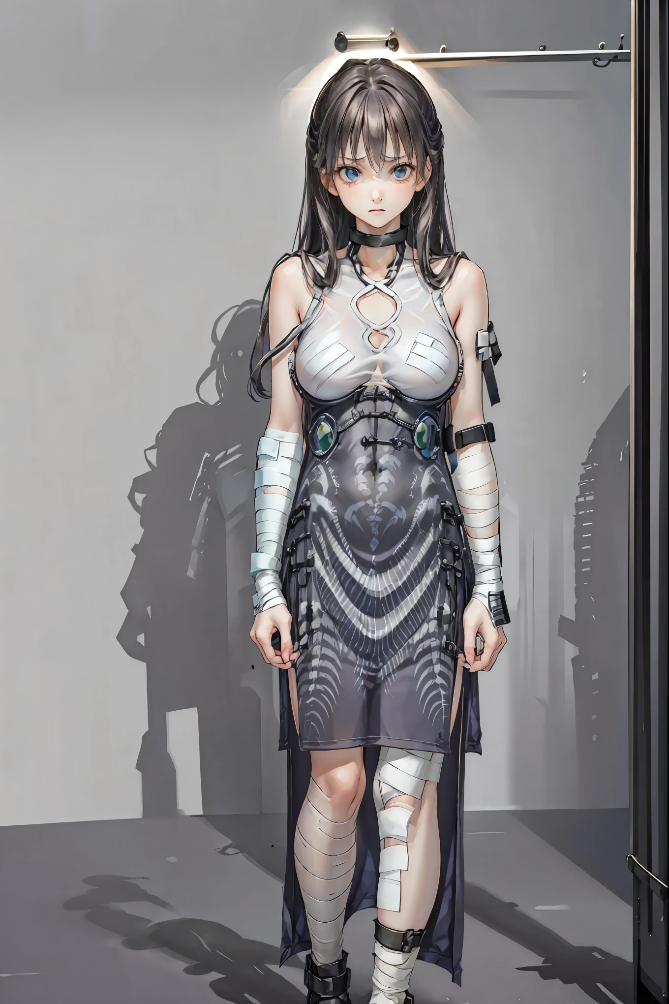 (((Bandage girl)))、Beautiful girl,Halloweenの夜,怪物に取り囲まれたCity, A girl being controlled by a monster , Transforming into a monster , A city filled with skyscrapers ,Cityの夜景
少女の傷付いた姿, A girl's expression is gloomy and gloomy ,frightened posture, A girl hiding her wounds with bandages , A monster's shadow creeps in the background , Surrounded by monsters ,Cityの高層ビルが立ち並ぶ夜景, A girl illuminated by the buildings , A dark, frightening atmosphere
masterpiece,4K,HDR,super precise,フォトreal,real,professional,vivid,horror,sf,dark,Halloween,dark atmosphere,fantastic,Gothic,City,Buildingscape