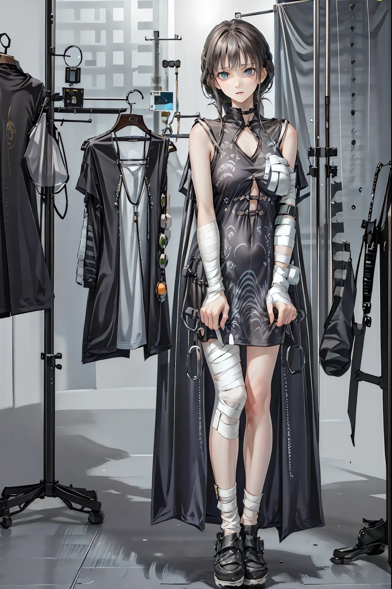 (((Bandage girl)))、Beautiful girl,Halloweenの夜,怪物に取り囲まれたCity, A girl being controlled by a monster , Transforming into a monster , A city filled with skyscrapers ,Cityの夜景
少女の傷付いた姿, A girl's expression is gloomy and gloomy ,frightened posture, A girl hiding her wounds with bandages , A monster's shadow creeps in the background , Surrounded by monsters ,Cityの高層ビルが立ち並ぶ夜景, A girl illuminated by the buildings , A dark, frightening atmosphere
masterpiece,4K,HDR,super precise,フォトreal,real,professional,vivid,horror,sf,dark,Halloween,dark atmosphere,fantastic,Gothic,City,Buildingscape