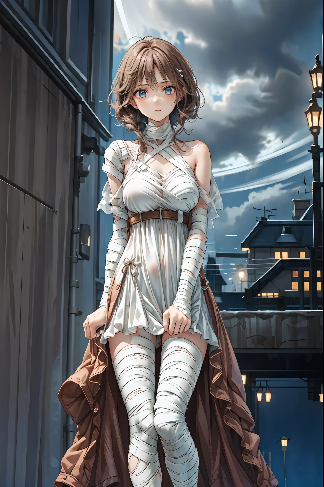 (((Bandage girl)))、Beautiful girl,Halloweenの夜,怪物に取り囲まれたCity, A girl being controlled by a monster , Transforming into a monster , A city filled with skyscrapers ,Cityの夜景

少女の傷付いた姿, A girl's expression is gloomy and gloomy ,frightened posture, A girl hiding her wounds with bandages , A monster's shadow creeps in the background , Surrounded by monsters ,Cityの高層ビルが立ち並ぶ夜景, A girl illuminated by the buildings , A dark, frightening atmosphere

masterpiece,4K,HDR,super precise,フォトreal,real,professional,vivid,horror,sf,dark,Halloween,dark atmosphere,fantastic,Gothic,City,Buildingscape 