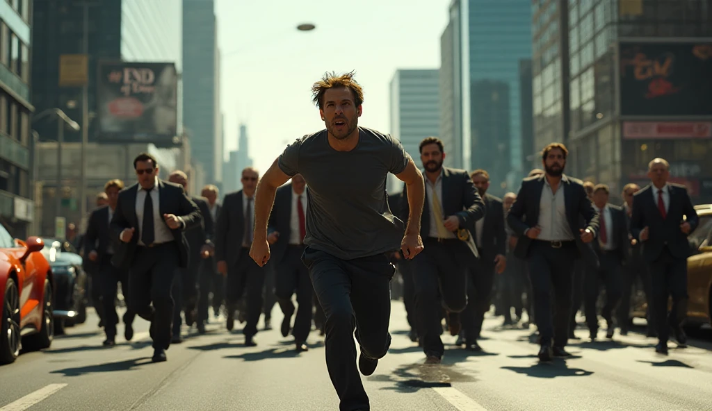A hyper-realistic action scene set in a modern city street during ...