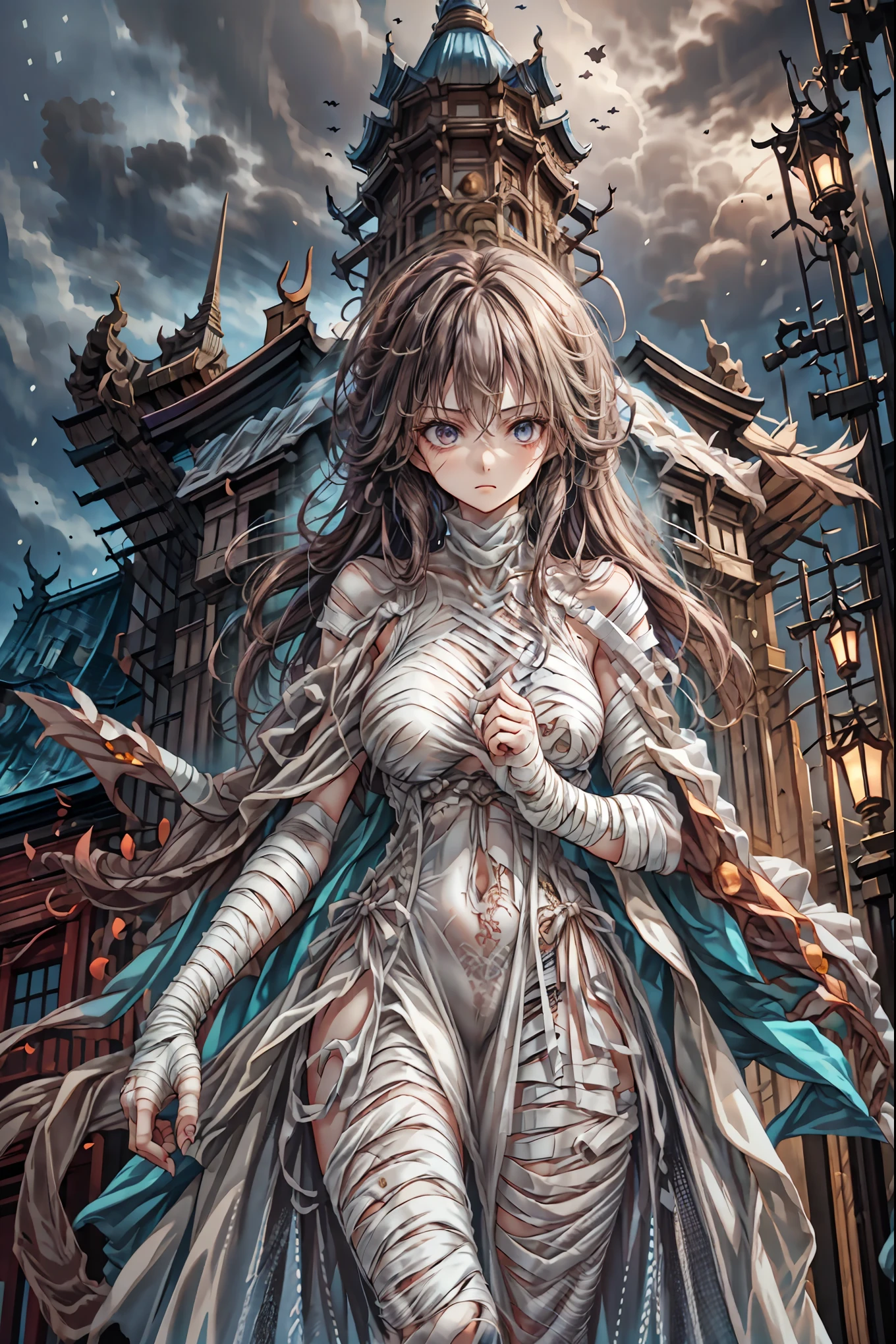 (((Bandage girl)))、Beautiful girl,Halloweenの夜,怪物に取り囲まれたCity, A girl being controlled by a monster , Transforming into a monster , A city filled with skyscrapers ,Cityの夜景
少女の傷付いた姿, A girl's expression is gloomy and gloomy ,frightened posture, A girl hiding her wounds with bandages , A monster's shadow creeps in the background , Surrounded by monsters ,Cityの高層ビルが立ち並ぶ夜景, A girl illuminated by the buildings , A dark, frightening atmosphere
masterpiece,4K,HDR,super precise,フォトreal,real,professional,vivid,horror,sf,dark,Halloween,dark atmosphere,fantastic,Gothic,City,Buildingscape