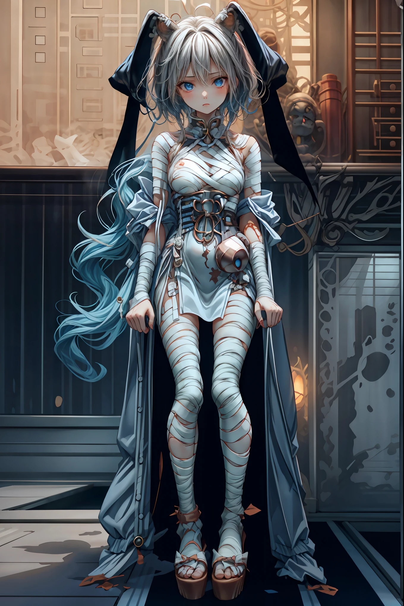 (((Bandage girl)))、Beautiful girl,Halloweenの夜,怪物に取り囲まれたCity, A girl being controlled by a monster , Transforming into a monster , A city filled with skyscrapers ,Cityの夜景

少女の傷付いた姿, A girl's expression is gloomy and gloomy ,frightened posture, A girl hiding her wounds with bandages , A monster's shadow creeps in the background , Surrounded by monsters ,Cityの高層ビルが立ち並ぶ夜景, A girl illuminated by the buildings , A dark, frightening atmosphere

masterpiece,4K,HDR,super precise,フォトreal,real,professional,vivid,horror,sf,dark,Halloween,dark atmosphere,fantastic,Gothic,City,Buildingscape 