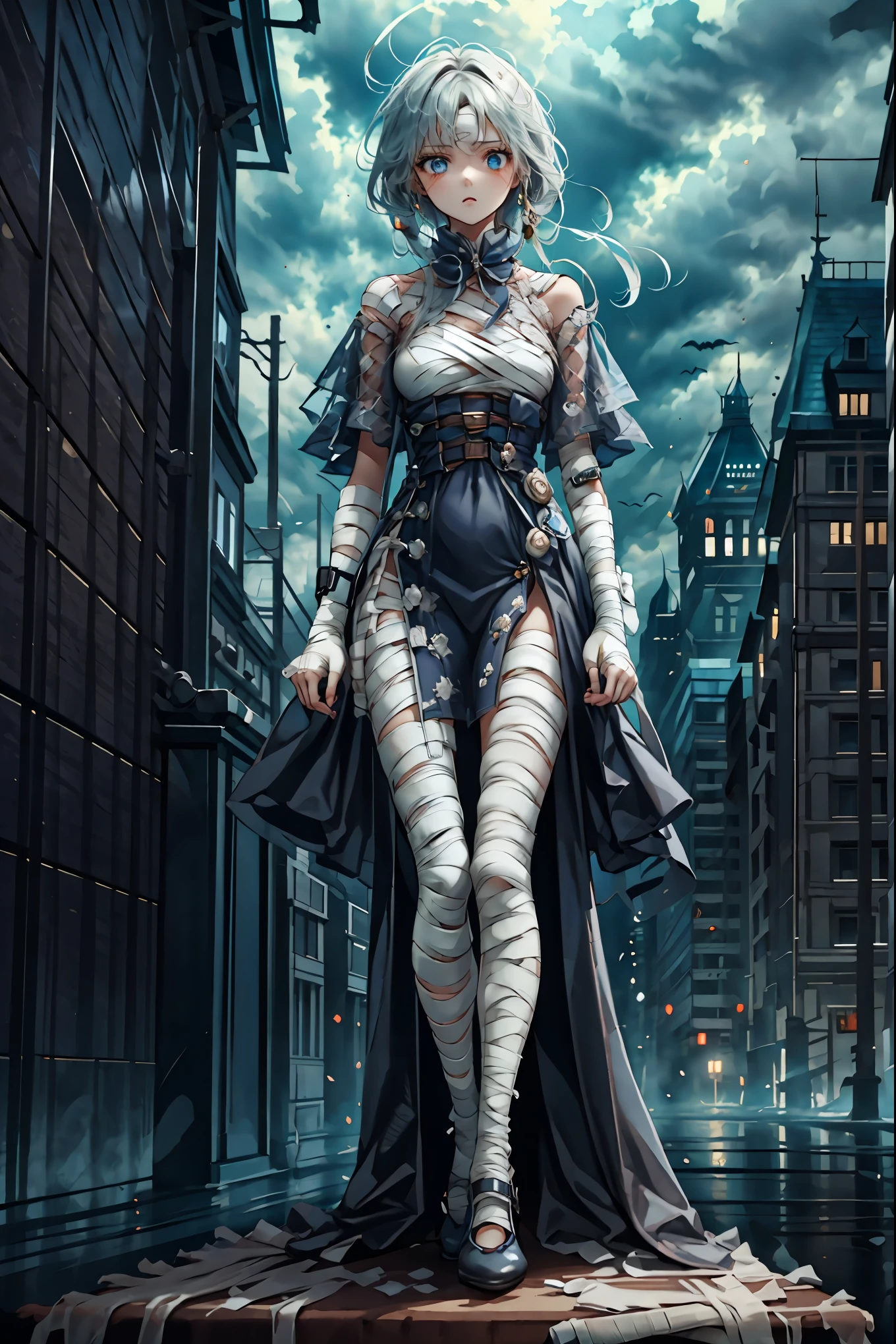 (((Bandage girl)))、Beautiful girl,Halloweenの夜,怪物に取り囲まれたCity, A girl being controlled by a monster , Transforming into a monster , A city filled with skyscrapers ,Cityの夜景
少女の傷付いた姿, A girl's expression is gloomy and gloomy ,frightened posture, A girl hiding her wounds with bandages , A monster's shadow creeps in the background , Surrounded by monsters ,Cityの高層ビルが立ち並ぶ夜景, A girl illuminated by the buildings , A dark, frightening atmosphere
masterpiece,4K,HDR,super precise,フォトreal,real,professional,vivid,horror,sf,dark,Halloween,dark atmosphere,fantastic,Gothic,City,Buildingscape