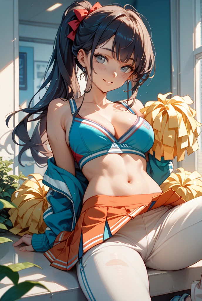 ram invader, detailed ???????, open your mouth wide and stick out your tongue、anime ????, (tiger print cheerleader: 1.2), （white panties:1.4）,muste piece, best quality, open mouth, tooth, ultra-detailed ???????, Place your left hand next to your mouth、Yellow eyes, cute eyes, detailed face, a cute girl, big ?????, red face, (wet with water: 1.2), Generally poor ???????, ?????? slip, (Position where panties are visible:1.5), (beautiful ???????: 1.2), (with a bright light source: 1.2), (heart shaped pupils opening their clothes: 1.5)