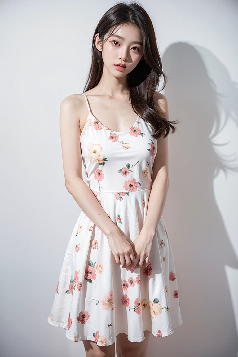 masterpiece, highest quality, disorganized, perfect , 1 girl, alone, pascal tales, short hair, beautiful, Hilarious, sunny day, botanical garden, Summer winds, sundress, Floral, wavy hair, smile