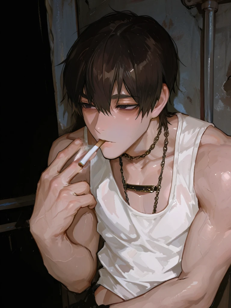 A 25-year-old beautiful young man is  by two perverts.,slaves,short-haired,blac hair,Black eyes,Oral ,,jock strap,Sweat vapor,Crying face,Reluctant face,Crying face,Fierce resistance,, ,Toned body,What  looks like,,Oral ,Oral ,Pervert's  inserted into young man's ,gargantilha,noose,chain,Realisticity,Accurate depiction of the human body,,