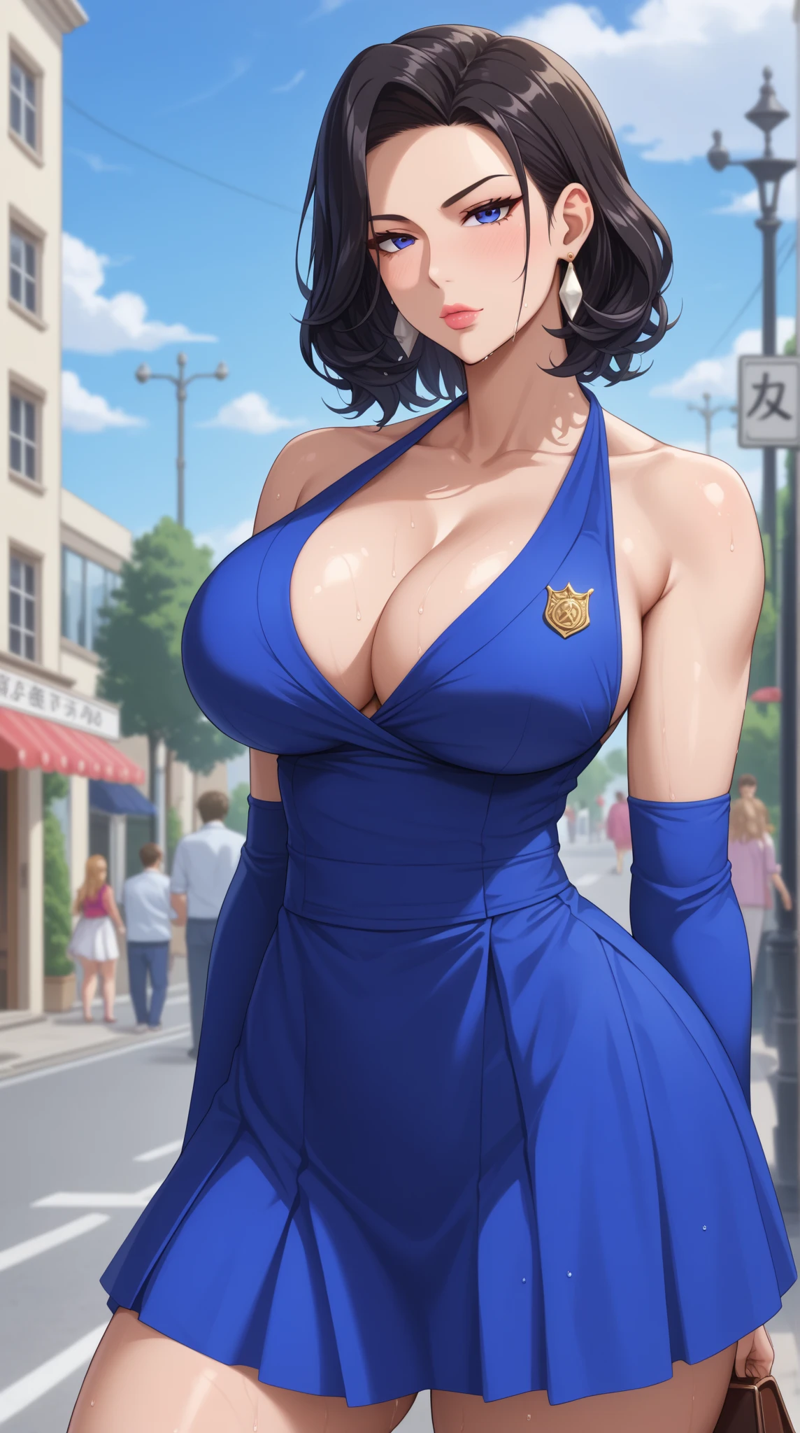 masterpiece, formal, (Mature women standing in a line sticking out towards the viewer:1.4), (pink bodycon, micro dress:1.2), (fine eyes, perfect face, face focus:1.2), (Shiny clothes that reflect light and are very wrinkled:1.2), Sparkling, Sparklingした金色, (hoop earrings), necklace, Fishnet tights, hair ornaments, latex, glowing skin, glamorous perfect female proportions, fine surface texture, evil smile, blush, (venue),brown hair,ponytail