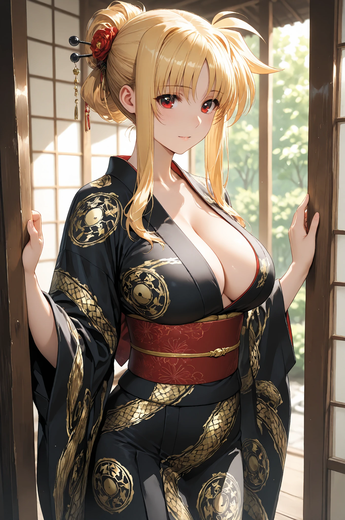 Warlords from ancient Japan's Sengoku period struggle to survive in modern society. They hold friendships and beliefs that transcend time, challenging modern values. 8K , HD, highly detailed, realistic, photography, photo realism, --ar 9:16 -- at 6.0 --s 750,alone, Long Hair, View your viewers, Blonde, Brown eyes, gem, whole body, Realistic, ????、??????????? 、stockings、clip on earrings,during,bracelet、embarrassed,blouse、kimono

