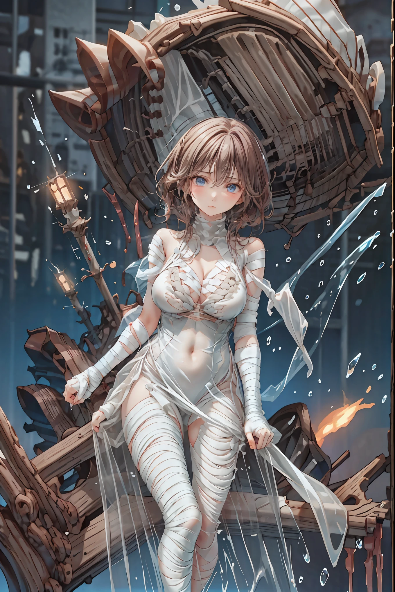 (((Bandage girl)))、Beautiful girl,Halloweenの夜,怪物に取り囲まれたCity, A girl being controlled by a monster , Transforming into a monster , A city filled with skyscrapers ,Cityの夜景

少女の傷付いた姿, A girl's expression is gloomy and gloomy ,frightened posture, A girl hiding her wounds with bandages , A monster's shadow creeps in the background , Surrounded by monsters ,Cityの高層ビルが立ち並ぶ夜景, A girl illuminated by the buildings , A dark, frightening atmosphere

masterpiece,4K,HDR,super precise,フォトreal,real,professional,vivid,horror,sf,dark,Halloween,dark atmosphere,fantastic,Gothic,City,Buildingscape 