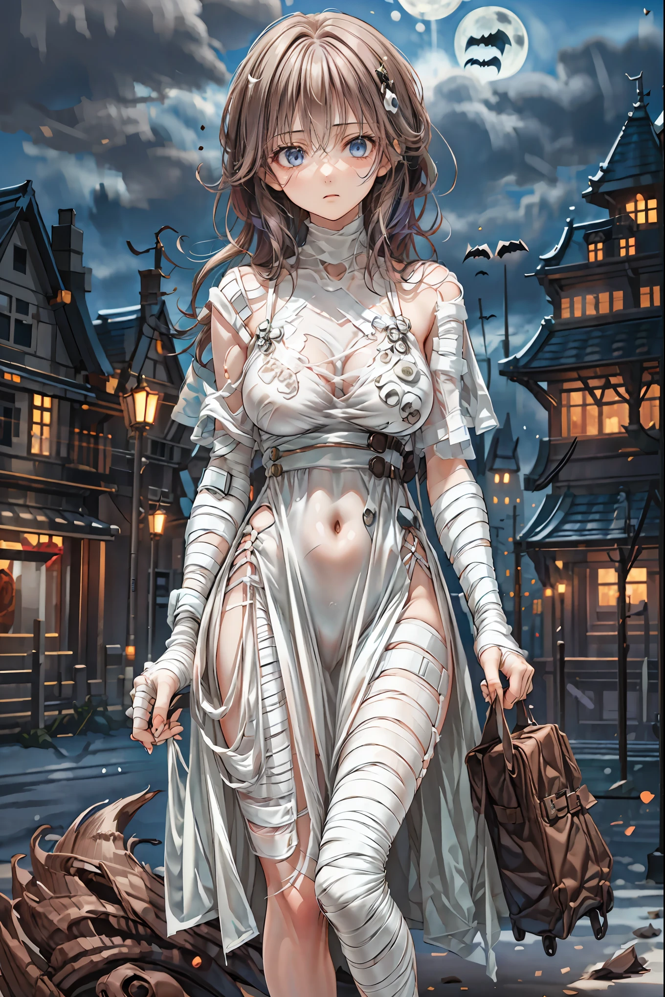 (((Bandage girl)))、Beautiful girl,Halloweenの夜,怪物に取り囲まれたCity, A girl being controlled by a monster , Transforming into a monster , A city filled with skyscrapers ,Cityの夜景
少女の傷付いた姿, A girl's expression is gloomy and gloomy ,frightened posture, A girl hiding her wounds with bandages , A monster's shadow creeps in the background , Surrounded by monsters ,Cityの高層ビルが立ち並ぶ夜景, A girl illuminated by the buildings , A dark, frightening atmosphere
masterpiece,4K,HDR,super precise,フォトreal,real,professional,vivid,horror,sf,dark,Halloween,dark atmosphere,fantastic,Gothic,City,Buildingscape
