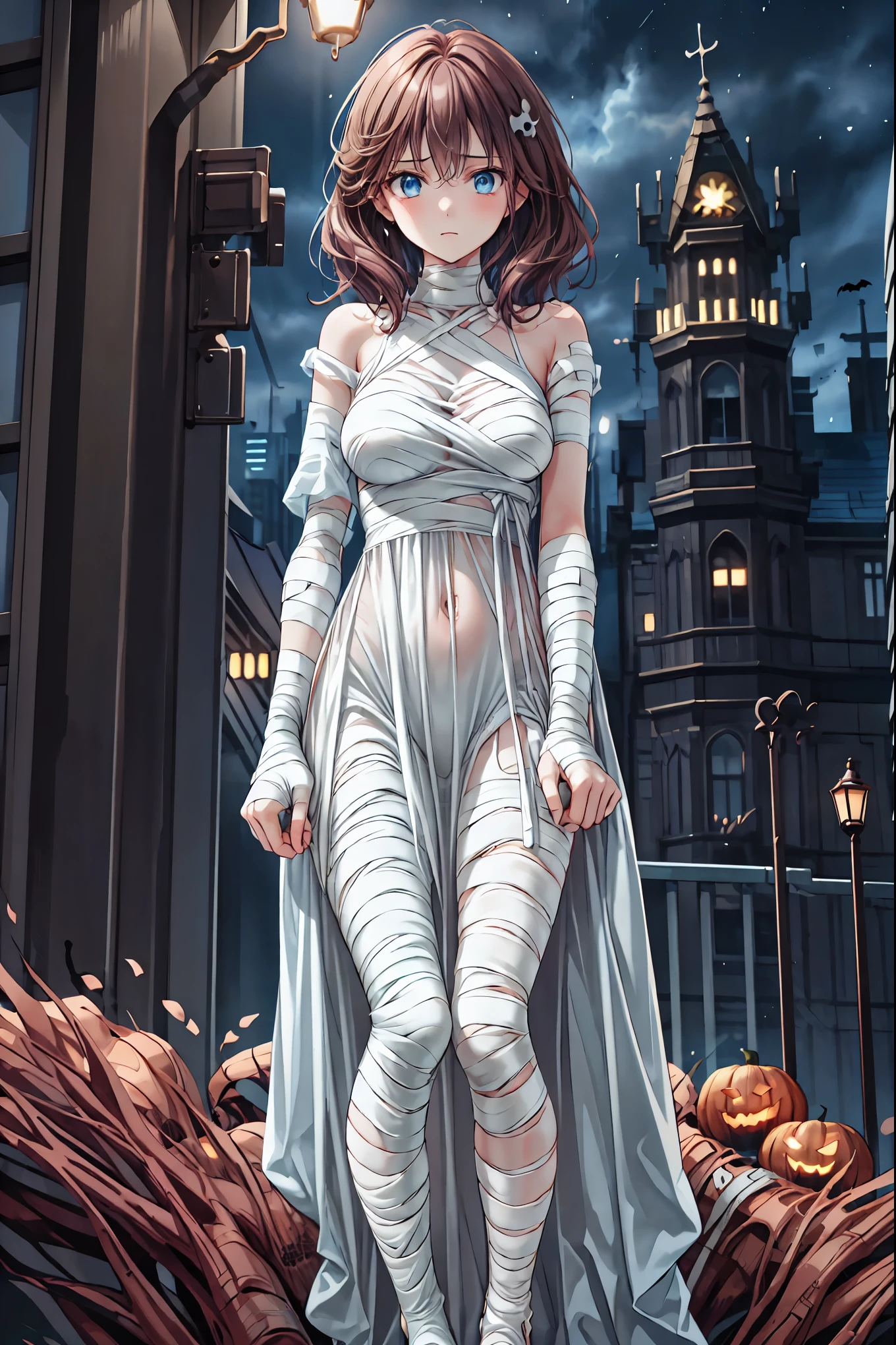 (((Bandage girl)))、Beautiful girl,Halloweenの夜,怪物に取り囲まれたCity, A girl being controlled by a monster , Transforming into a monster , A city filled with skyscrapers ,Cityの夜景
少女の傷付いた姿, A girl's expression is gloomy and gloomy ,frightened posture, A girl hiding her wounds with bandages , A monster's shadow creeps in the background , Surrounded by monsters ,Cityの高層ビルが立ち並ぶ夜景, A girl illuminated by the buildings , A dark, frightening atmosphere
masterpiece,4K,HDR,super precise,フォトreal,real,professional,vivid,horror,sf,dark,Halloween,dark atmosphere,fantastic,Gothic,City,Buildingscape