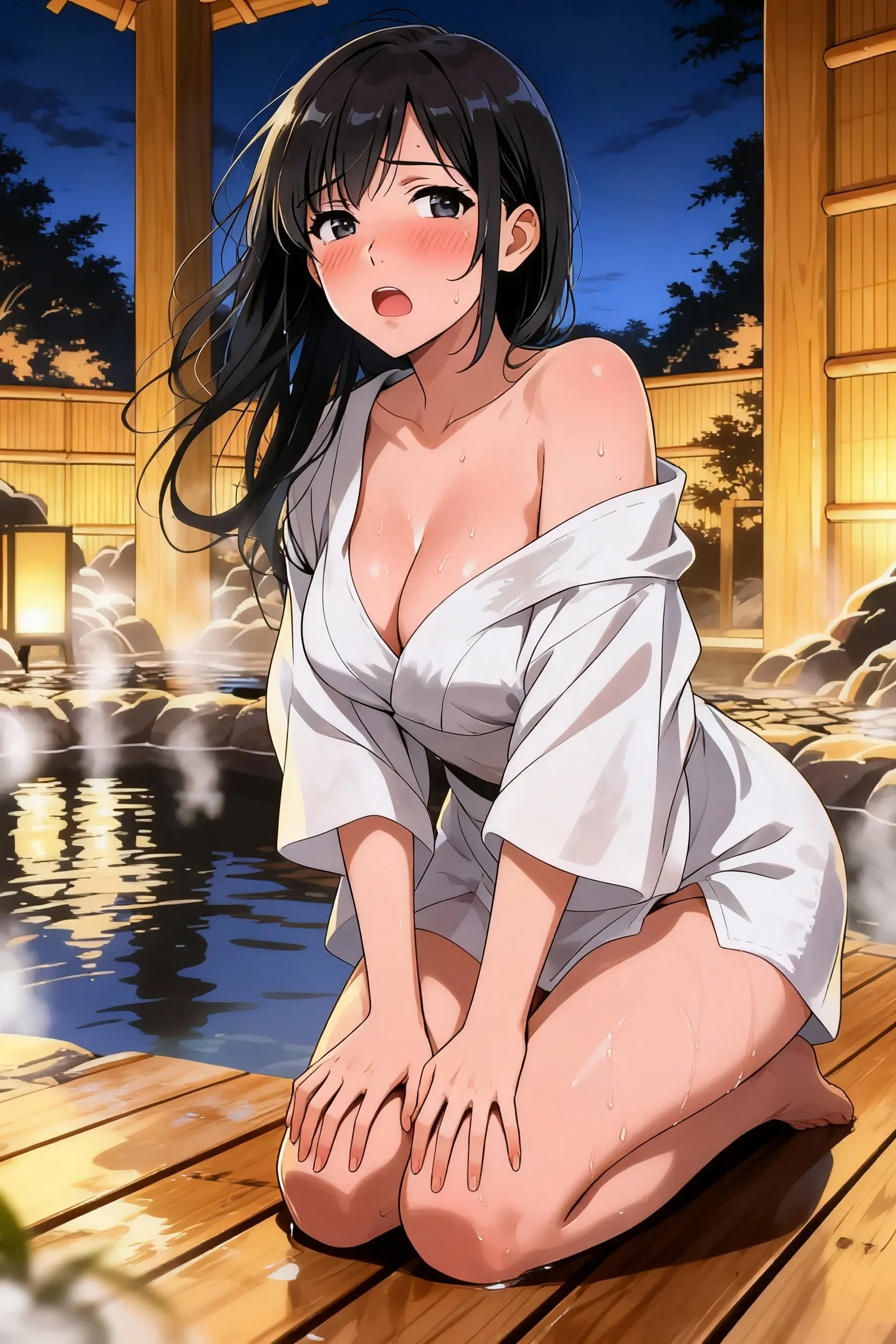 shinkai makoto, Kimi No Na Wa., 1 boy, Shaved head, , Boys are behind girls, Touching the ?????, Rubbing ??????? ???????????, grab, grabbing ?????,chestgrab behind back, Remove your bra, Hold the bra, Embrace, Embrace, Kiss on the neck, One girl, Black Hair, Waterfall knitting, Red ribbon, Long Hair, Brown eyes, blue star necklace, Light Cardigan Pink, ??????????, Yellow shirt Open shift, belly button, cute, Open your mouth, whole body, Long sleeve, Cowboy Shot, masterpiece, On a date, Blushing, Bedroom, night, Sit on the bed , Shaved head,???????,??????? are ?????,Armpit sweat,Shyness,clear,High exposure,Having my armpits licked,His arms are tied and he is hanging from a rope、A beautiful adult woman with long hair、Underhair grows