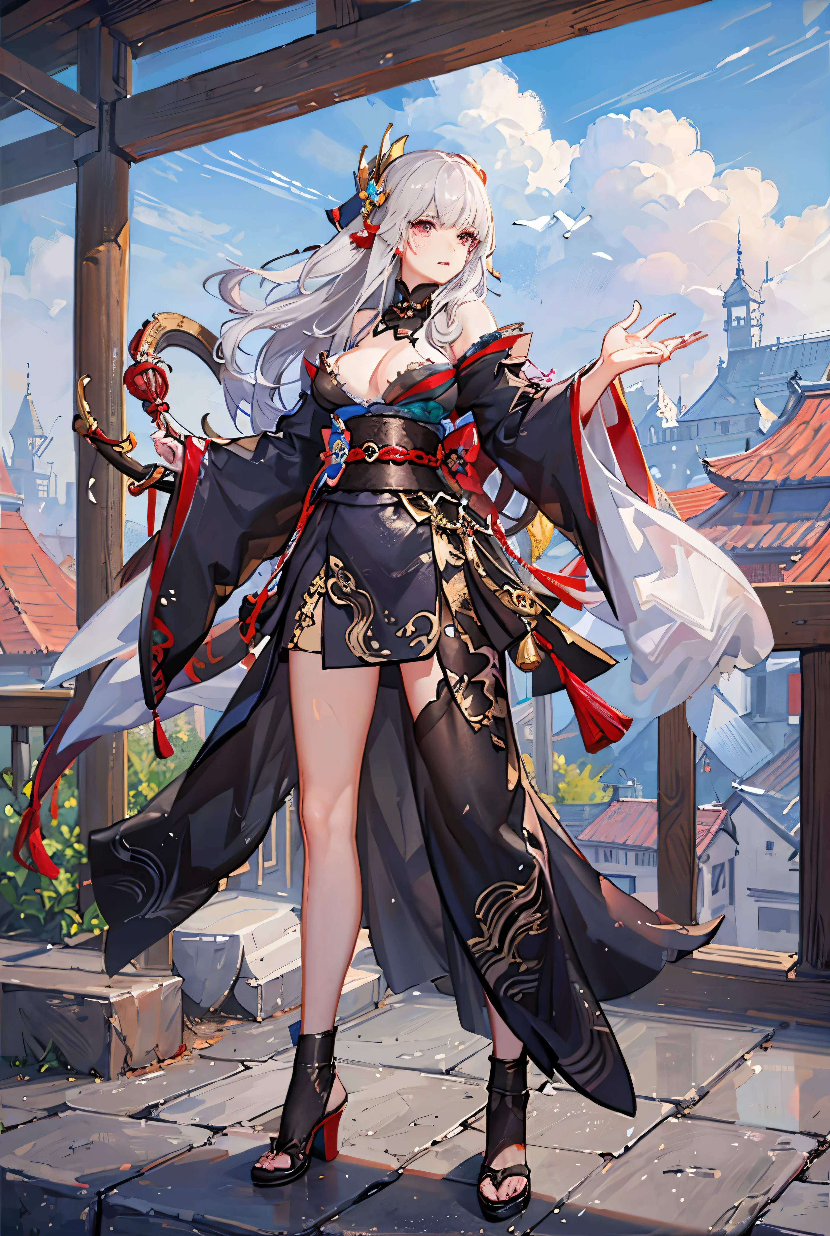 one girl showing her chest、fantasy、Chinese style、Shogun、Be brave