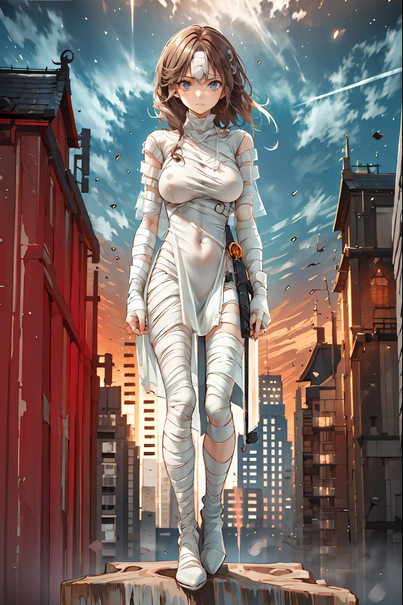 (((Bandage girl)))、Beautiful girl,Halloweenの夜,怪物に取り囲まれたCity, A girl being controlled by a monster , Transforming into a monster , A city filled with skyscrapers ,Cityの夜景

少女の傷付いた姿, A girl's expression is gloomy and gloomy ,frightened posture, A girl hiding her wounds with bandages , A monster's shadow creeps in the background , Surrounded by monsters ,Cityの高層ビルが立ち並ぶ夜景, A girl illuminated by the buildings , A dark, frightening atmosphere

masterpiece,4K,HDR,super precise,フォトreal,real,professional,vivid,horror,sf,dark,Halloween,dark atmosphere,fantastic,Gothic,City,Buildingscape 