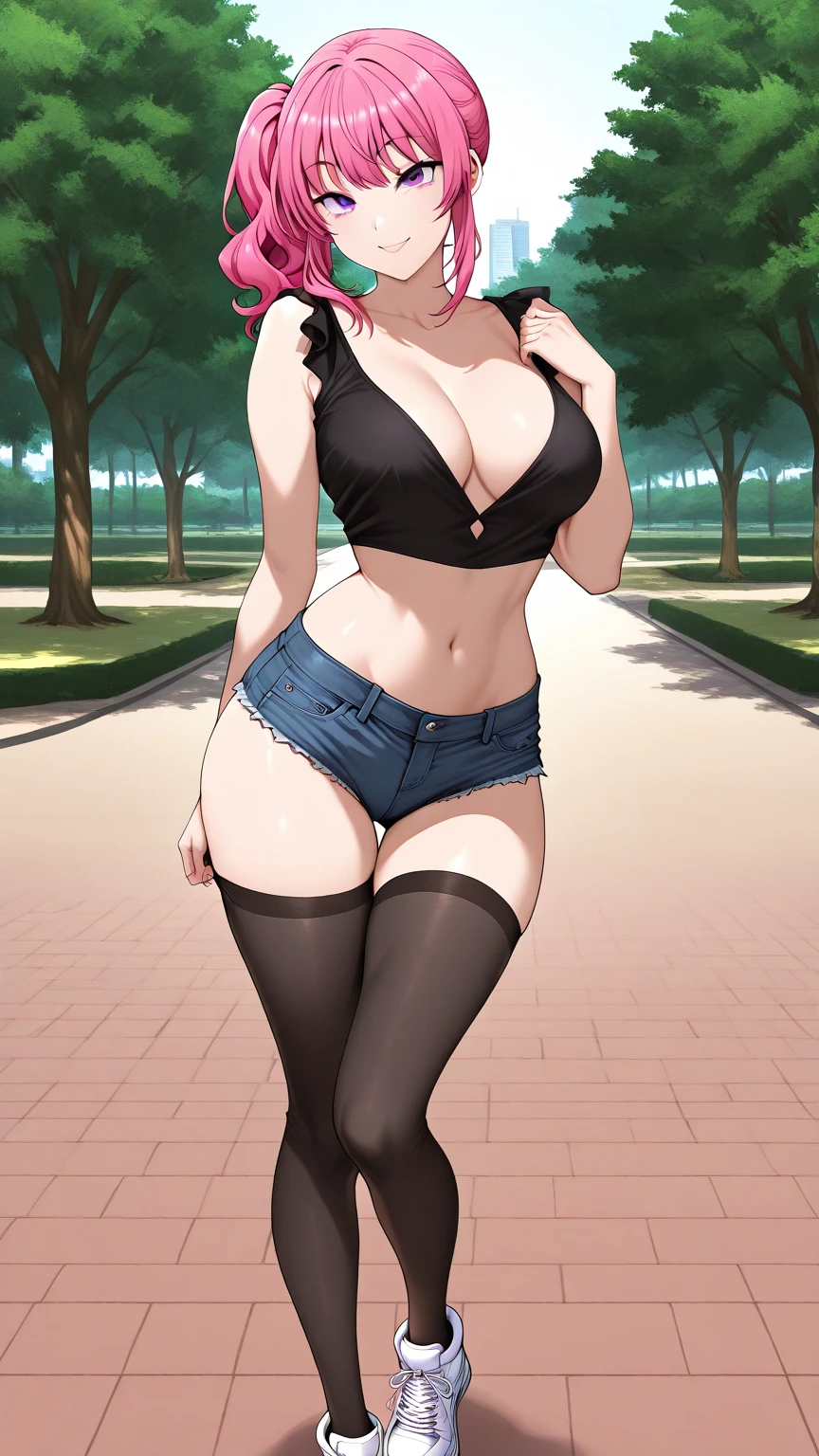 (((shorts Overall))), 
BREAK,
(Cow pattern full body), 
BREAK, 
dark skin:1.1, 
BREAK, 
(micro bra),
BREAK, 
(Farm scenario), castle, sun rays, bokeh,
BREAK,
(masterpiece), best quality, highly detailed face, expressive eyes, Professional Photography, full body shot,
BREAK,
Girl Cow, short curly hair,
BREAK,
yellow eyes, eyeliner, thick eyebrows, 
BREAK, 
(Huge breast:1.0), hourglass body, slim waist, (hips:1.0), puffy , long legs,
BREAK,
White Heels, (Stockings), suspender,
BREAK,