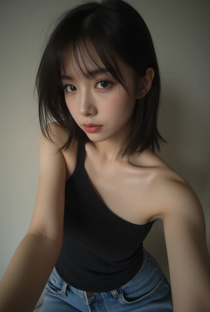 (8k, best quality, masterpiece, super high resolution: 1.2) photo beautiful japanese woman beautiful 3d photo kawaii female emma watson in resident evil, (demon beautiful multidaigmind entity: 1.36), beautiful charming fashion contemporary painting, a woman, white , (above the bed), (bedroom), earrings, cowboy shot, surrealism, highres, best quality, textured skin, retina, anatomically correct, short black skirt, 