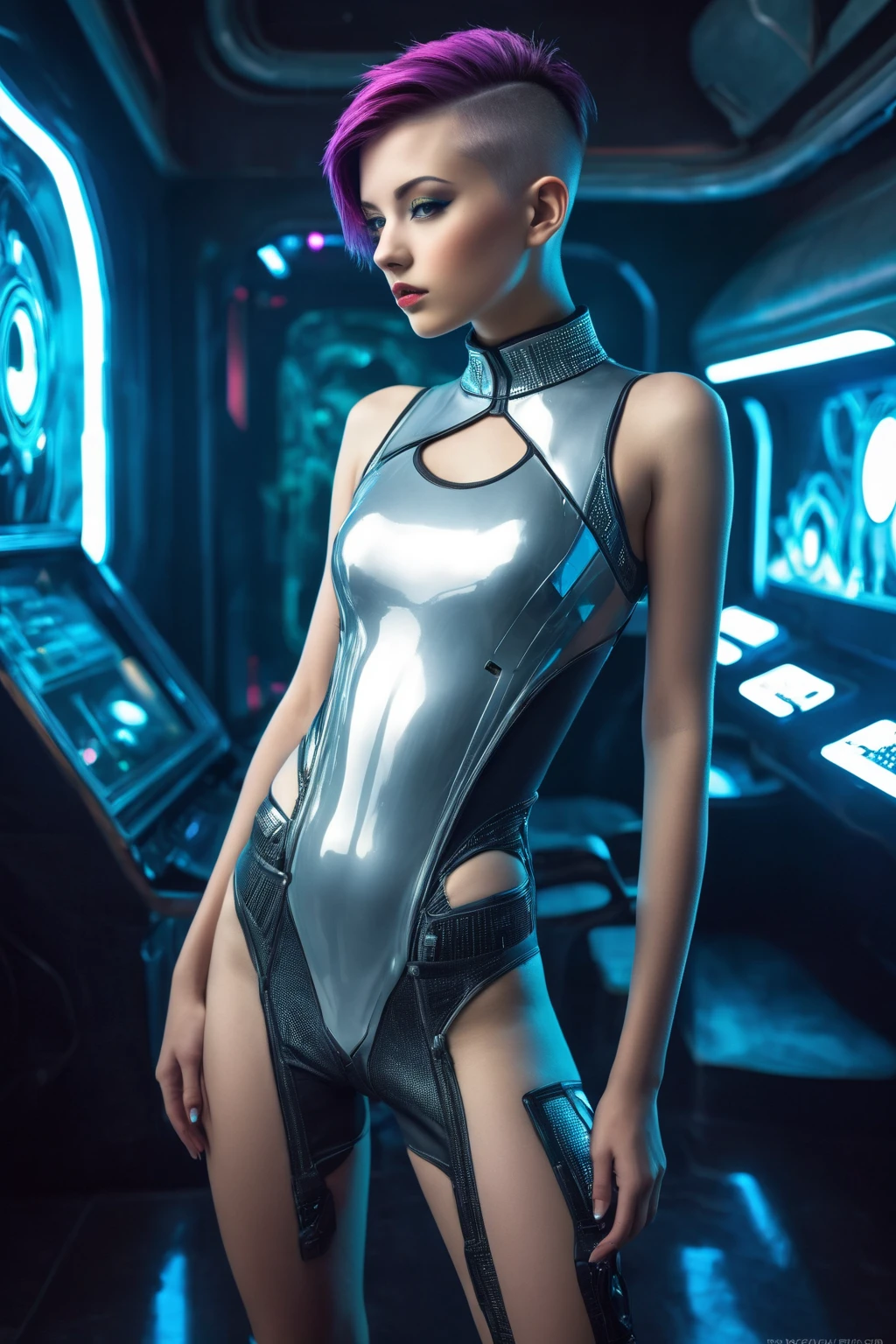 detailed futuristic cityscape,skyscrapers,shiny metallic architecture,hovering cars,neon lights,glowing holographic displays,cyborg woman taking a selfie,bright happy smile,warm lighting,vibrant colors,cinematic atmosphere,photorealistic,8k,high resolution