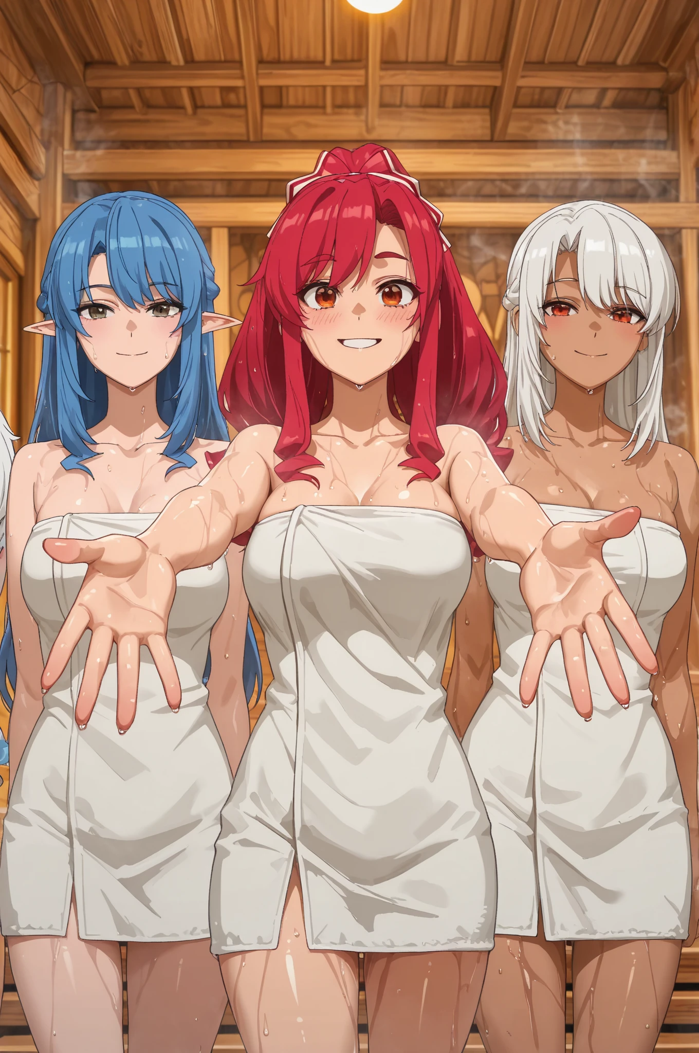 後ろからのアングル、おしりつきあげてる、White 、White 、In 、masterpiece, highest quality, 8K,Mylene HFV4, Anime Coloring,  One girl,  jewelry, hair band, blue hair band,Very long hair,Pink 