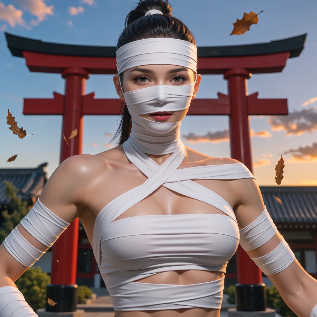 cinematic film still of  <lora:Mortal Kombat style v2:0.9>
In Mortal Kombat style Ashrah, repentant demon hunter, a woman in a white and gold dress and hat, solo, long hair, , looking at viewer, brown hair, hat, brown eyes, upper body, parted lips, lips, black hair, long sleeves, veil, armband, armlet, arm up, shallow depth of field, vignette, highly detailed, high budget, bokeh, cinemascope, moody, epic, gorgeous, film grain, grainy