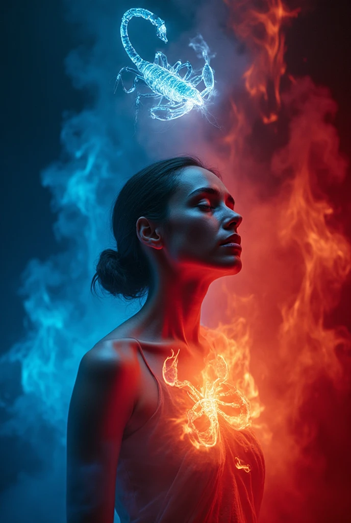 photoillustration of double exposure of merged, a beautiful-lady, a melted-lava (transparency effect of a melted-lava images immerse on her body), seamless mix, texture and pattern, transparency effect, iconic stance, dramatic shadows, dramatic lights, interlacing elements, fit-image immerse on her body, back view, fantasy art, digital manipulated photo art