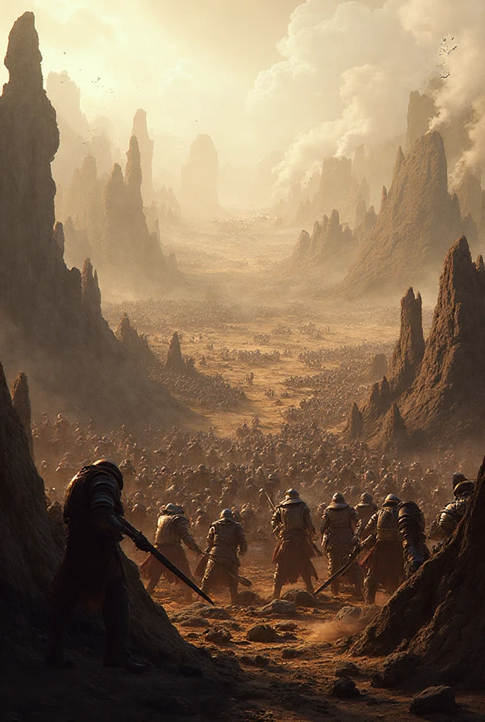 Orc symbaroum，the elf，karo，Line infantry，combats，High Picture Quality，Lots of details，fumo，Shady，of a real，battlefiled，Battle flag，8k，illustration，uni，Wide field of view，Flintlock guns，artillery，cavalry charge