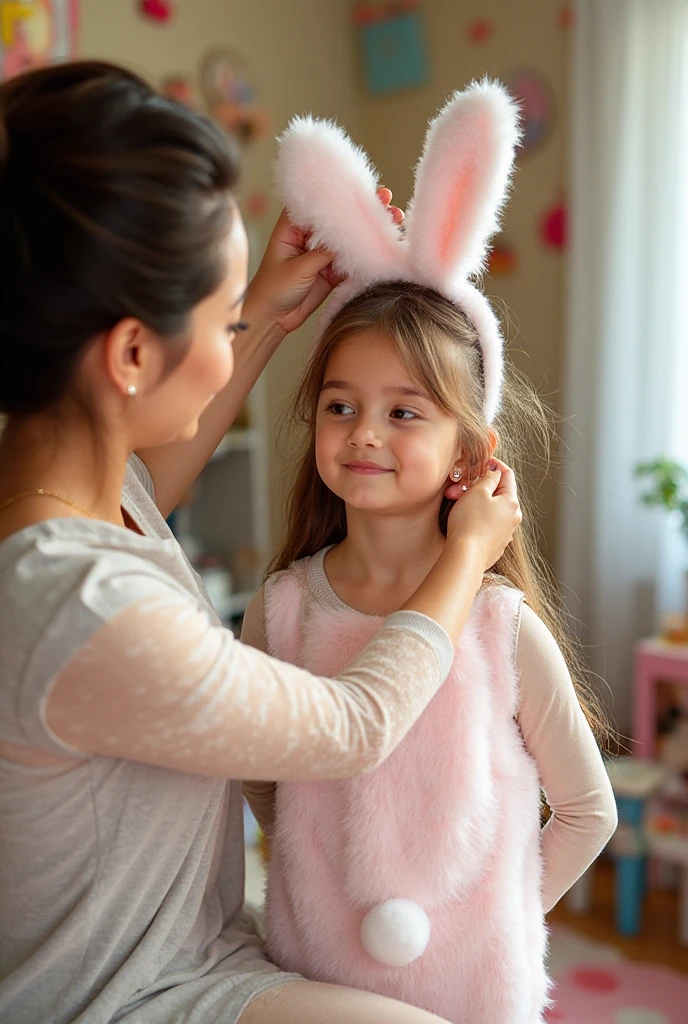 Gray rabbit and girl 

