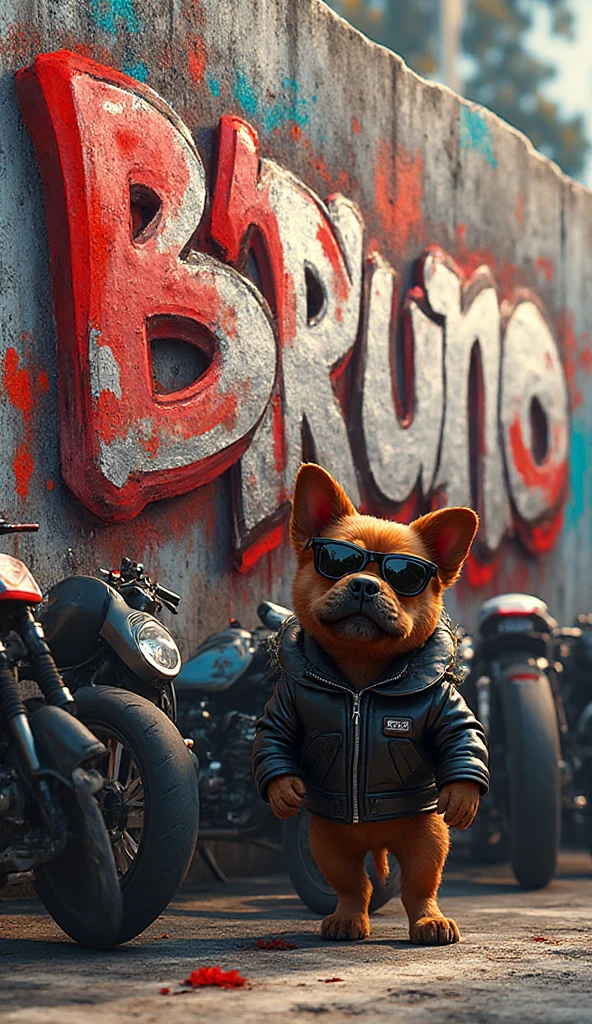 (cinematic, Aesthetics) humanoid dog sunglasses and cap, caramel color, wearing dangerous street clothes