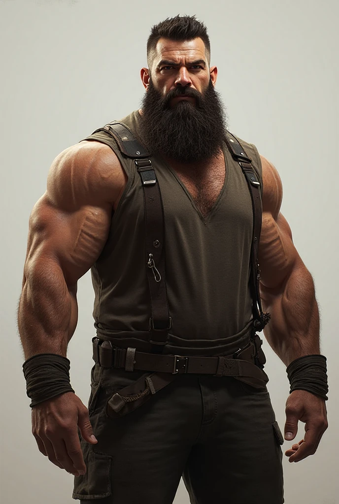  Hyper-realistic image of an elderly 19th century English Steampunk circus tamer superhero with  torso combed gray hair and huge handlebar mustaches A super heavy bodybuilder flexing his muscles A full body obese bodybuilder with a very sweaty body An extremely muscular and extremely fat man over 70 weighing over 600 pounds a very hairy muscular man with very big legs and sagging pecs big dark  and gynecomastia in the lion cage of a steampunk circus dressed in explorer pants and a whip in his hand and a hunter's hat on his head 