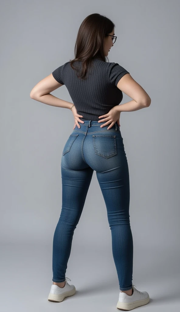 Cute looking blonde mom in her 40's. Busty and athletic body. Outdoors. Dressed elegantly but playfully in tight jeans and a short blazer. Lovely backside. Standing outside a school.