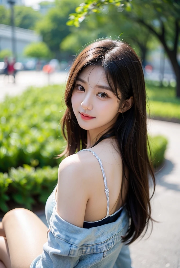 ((best quality, 8k, masterpiece :1.3)), 1 Girl, Smile, whole body, Thin face, pretty Woman, (Dark brown hair), Long Dress :1.1, Ultra-fine face, Delicate eyes, double eyelids, Blurred Background, Thin face, City, external, street,