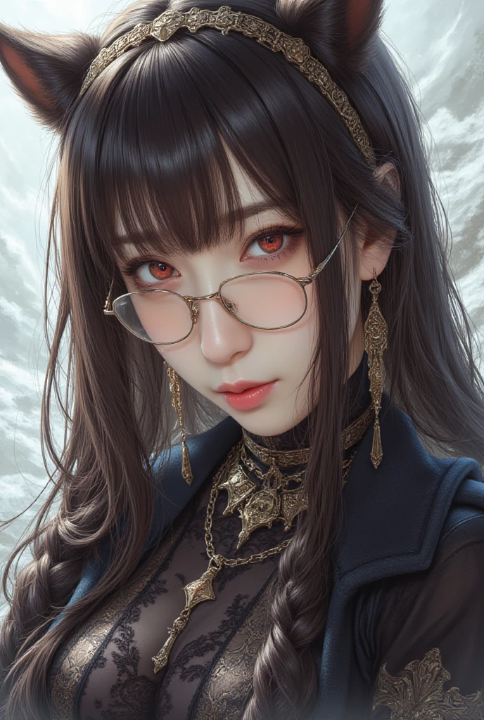 (top quality,resolution,The best illustrations:1.2), (Wicked Smile,horror fantasy:1.5), (((Well-trained abdominal muscles))),(Fatal Beauty,Attractive beauty) ,(A supple and powerful physique),(Sensual charm),(Mysterious charm:1.1),(Captivating silhouette),(sexy pose,Powerful figures,Big Breasts:1.3),((((Glasses,close up sexy shot, cute,red eyes,muscular body,Evil Ruby's Cursed Necklace)))),(((body up,Glasses、Big Breasts, braids))),pretty face,raise my eyebrows ,close up sexy shot ,(Fatal Beauty,  charming beauty ) ,(Mysterious charm:1.1),(Big Breasts、Attractive silhouette),HD texture,High Quality Shadows,beautiful and delicate face,Beautiful and delicate sticky liquid dripping from eyes,ray tracing,20th generation,cute K-POP girl、( The Face of Korea )、Thin face、(Ulzan-6500-V1.1:0.6),The face of pure loss _v1,(beautiful and delicate face,beautiful and delicate eyes,Perfectly Balanced Face,high definition skin,detailed skin,The optimal ratio is 4 fingers and 1 thumb :1.25),Beautiful Devil Woman from Hell, girl,Real Girls,Gurwitz,Gurwitz-style Artwork,Girl Roleplay, Realistic 3d style, cgstation Popular Topics,8K portrait rendering,(truth,truth:1.4),(Glasses :1.2)、cheek,glossy lip, Esoteric arachnids lady, Spider Queen Elise, League of Legends, Esoteric arachnids, Combat Stance, ( body formed from metallic mauveine and metallic black liquid metallic paint twisting into a beautiful interpretation of the female figure), length, Sharp Fangs, nature, ((Complex metallic colors in the foreground)), (( Fluid Mechanics, The most beautiful smooth scale face makeup, Smirking expression)) - Dark blood, Onyxia、Noir painting of a beautiful young witch, length purple hair, dark purple lips, evil, evil female, smile, Black Prom Dress, She is coming to you, close, Bright Blue Eyes, Surrounded by swirling pink smoke, Genuine, High detail, Highest quality、A beastly demon wields a vicious Blade, Blood Chain, Behemoth Bones, Snake-like tentacles, Cruel Teeth,