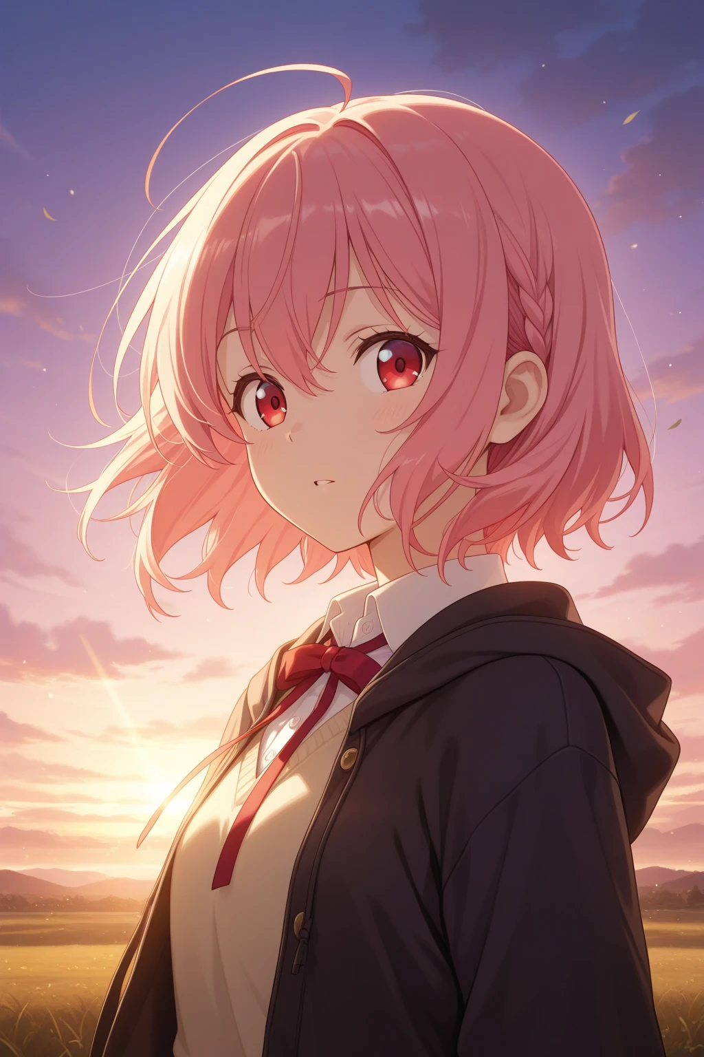 ​masterpiece、top-quality、ultra-detailliert、Big Eyed Girl、Girls are artists、Unusual attire、Her hair is pink and shoulder-length、The city of Tokyo、Night city