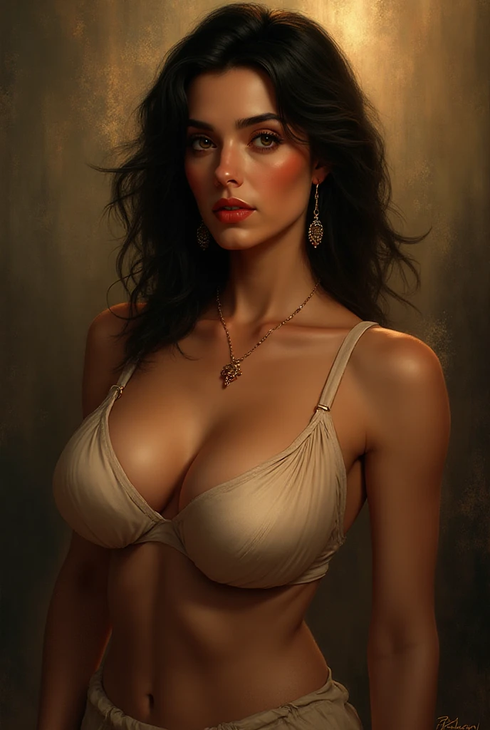 ?????? Star Wars character Slave Leia with perfect glossy red lips wearing fully open unbuttoned rebellion pilot uniform somewhat ?????
