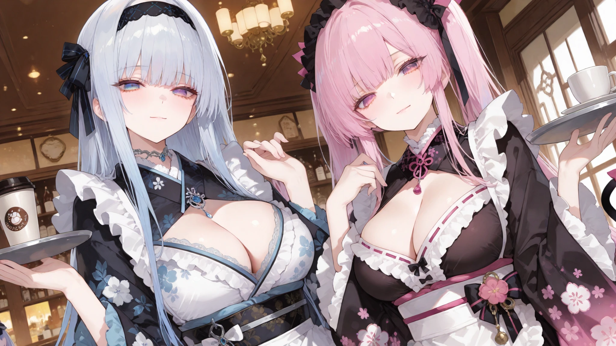 ???????????　Black Lingerie　Black garter belt　Maid　Black high heels　???? your ?????　????????????：１．４　Very ?????????????　Silver Hair　Alley　Big eyes　Very strong highlights　Drooling　??????　Intense ???　Looks so comfortable　69　??? on face　????　?????? piercing　Intense　Ecstatic expression