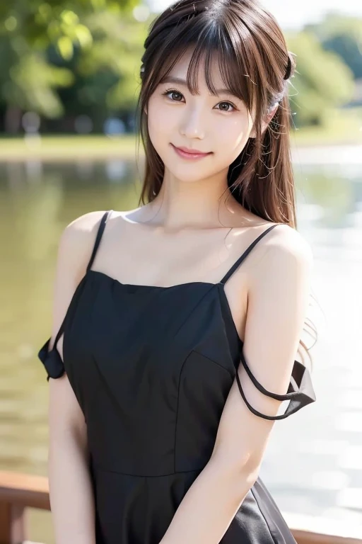 A close up of a woman in a black dress posing for a picture - SeaArt AI