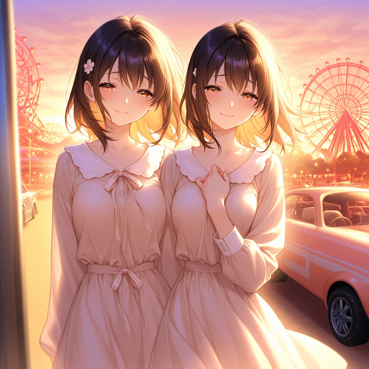 Regular pantyhose、Ultra-detailed、masterpiece、Highest quality、Ultra-high resolution、In 8K、high resolution、Detailed eyes、Gradation、Perfect anatomical figure ,hard disk、Hmph , Nikon Z9 80mm Lens 、Tabletop、Cinema Lighting, Physically Based Rendering, Award-winning, Highly detailed skin, Highly detailed face, Beautiful eyes in every detail、White Lace  、Fancy 、Detailed  Pattern、 Focus、(Pink cotton tight ), Light orange tank top、10-year-old female, (Beautiful light brown hair, High Ponytail、Looking into the camera、Daytime street、Bright sun、crotch grab,public