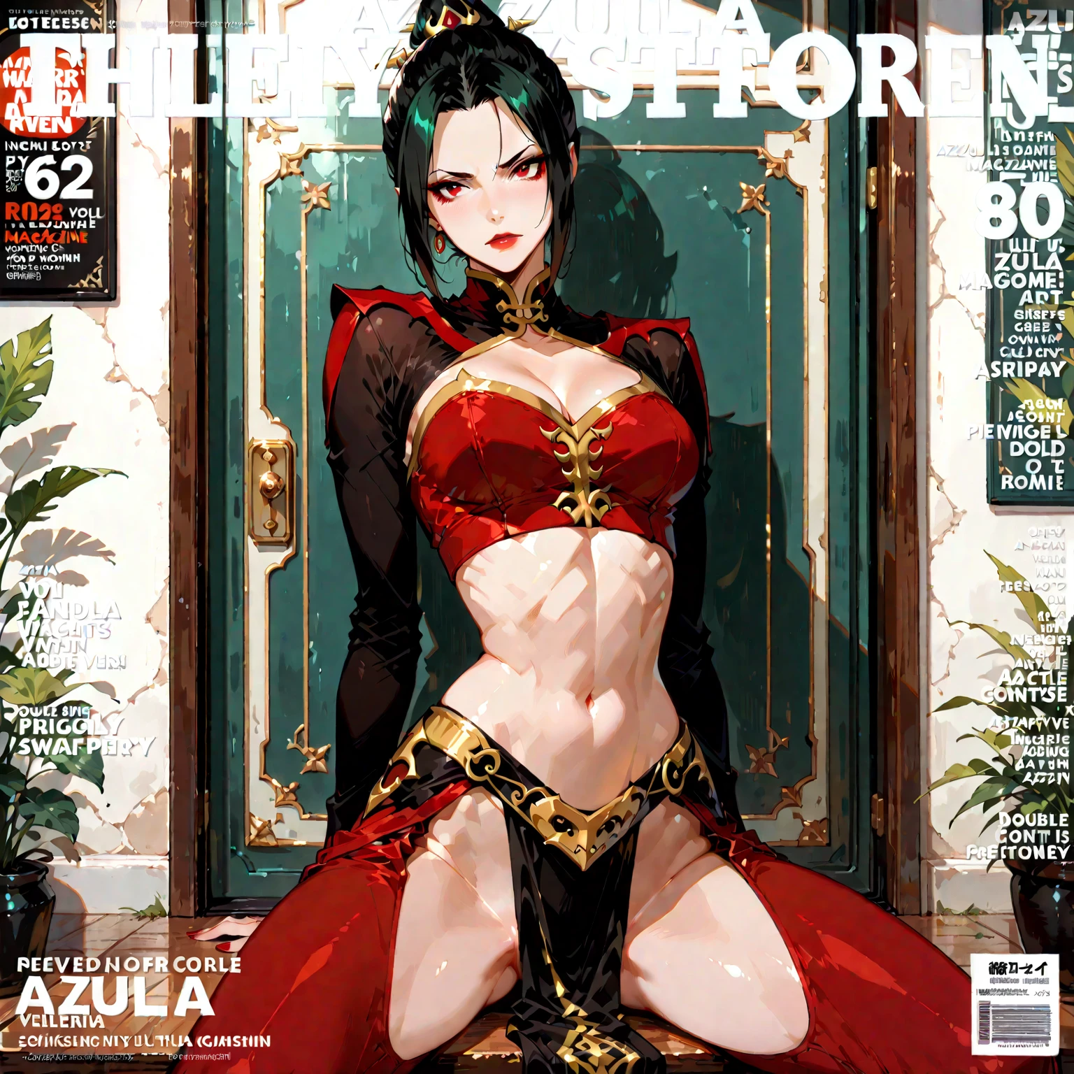 ​masterpiece, top-quality, full body Esbian, 1girl in, bangss, Black Choker, ((pantiy))、(NSFW:1.5)、Black tie, A dark-haired, a blue skirt, red blush, A bracelet, breastsout, a choker, Clothing around the waist, 鎖骨, shirt with collar, cowboy  shot, (magazine:1.3), (cover-style:1.3), Fashionable, femele, with a vibrant, outfits, the pose, the front, Colorful, Dynamic, Background with, element, self-assured, expresive, ngel, statement, accessorized, An majestic, coil, surroundings, Touch, The scene, Texto, covers, It's bold, captures the attention, Titles, Stylish, Font, It's catchy, headline, The large, Impressive, moderno, Trendy, Focus, lo fashion,