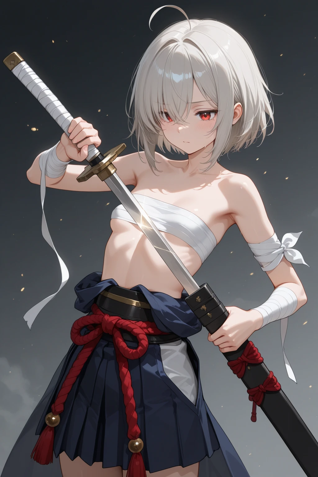 1girl,(sho \(sho lwlw\):0.7),(toosaka asagi:0.5),(sincos:0.3),solo,
masterpiece,best quality,absurdres,detailed skin,anime colored,anime screencap,official art,
scarf, japanese clothes, black legwear, elbow gloves, fingerless gloves, short kimono, medium breasts, sleeveless kimono, fighting stance, kunai, long hair,   <lora:kuji-in_XL_v1:0.8>
dutch angle, portrait, looking away, silver hair, orange eyes,annoyed, Madrid city, open mouth, braid hair,