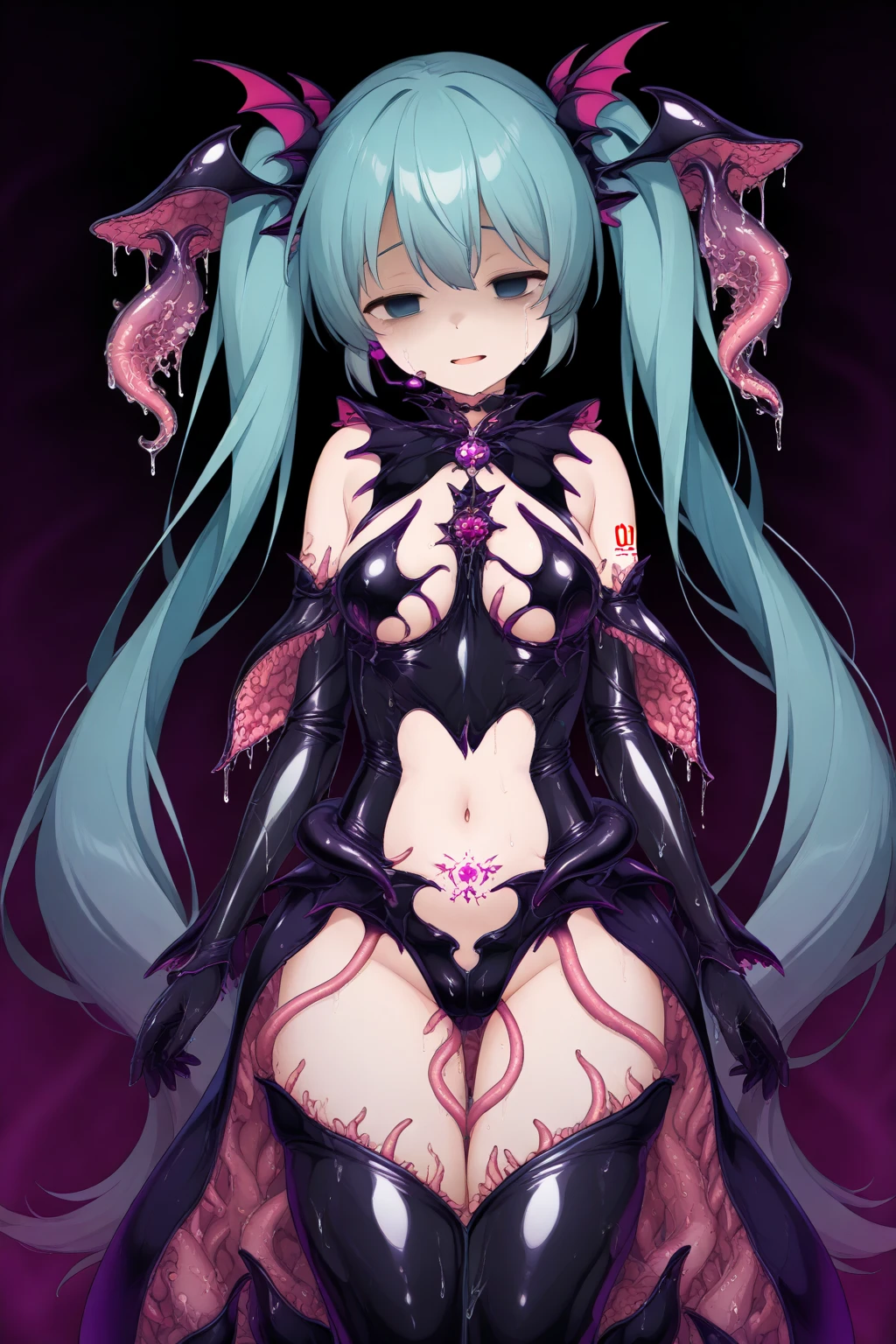 One Woman、、（：1.8)、Hatsune Miku、skirt，T-back pants,String Panties,Pubic hair sticking out，Pubic hair sticking out， are ,The  are ，Iron Tentacles, Mechanized Tentacles ,Mechanical machine, Mechanical , Mechanical ,Mechanical tentacles，2-hole penetration　,Bondage　,Bondage　Bondage,Tentacles under clothes　tentacles under clothes